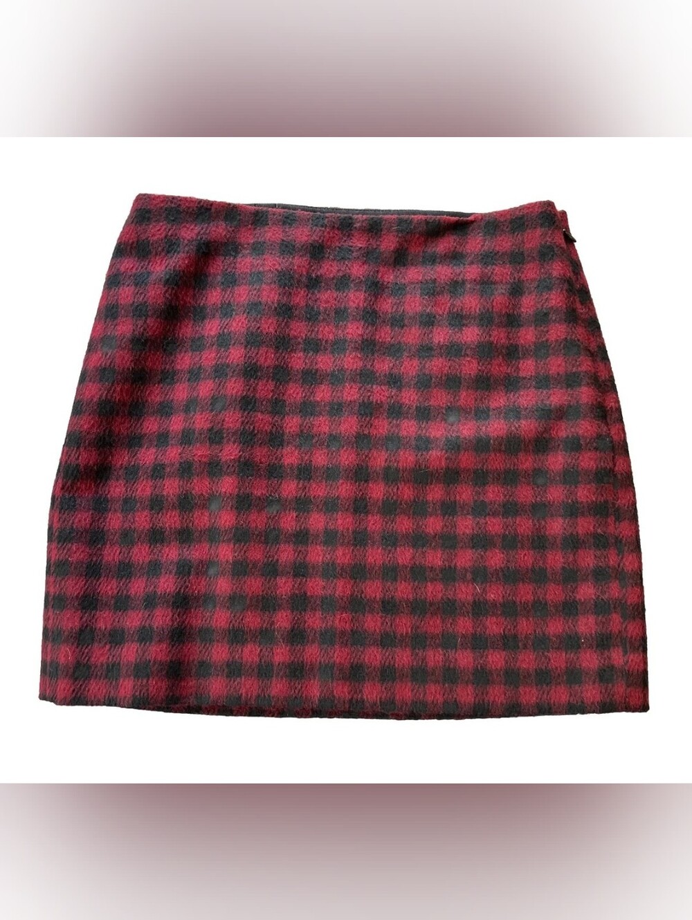 Madewell Red And Black Buffalo Check Pattern Wool Blend Mini Skirt Size 6